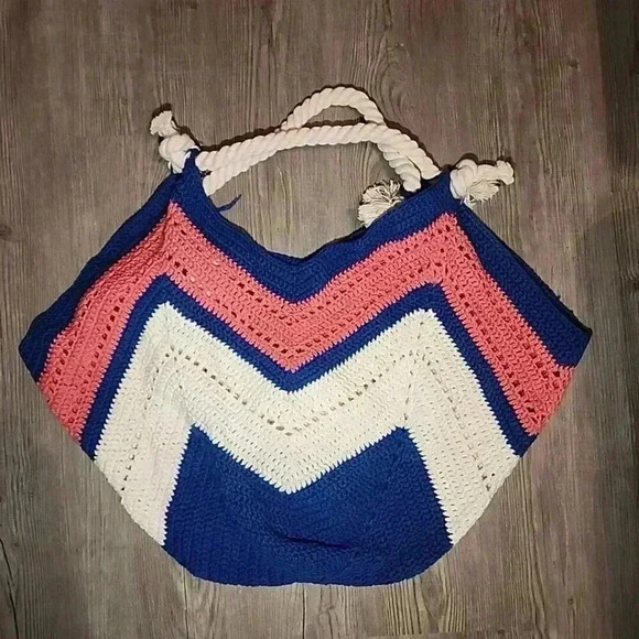Unbranded Handbags - Chevron Crocheted Boho Purse Tote Beach Shoulder Bag Festival Hippie Extra Large
